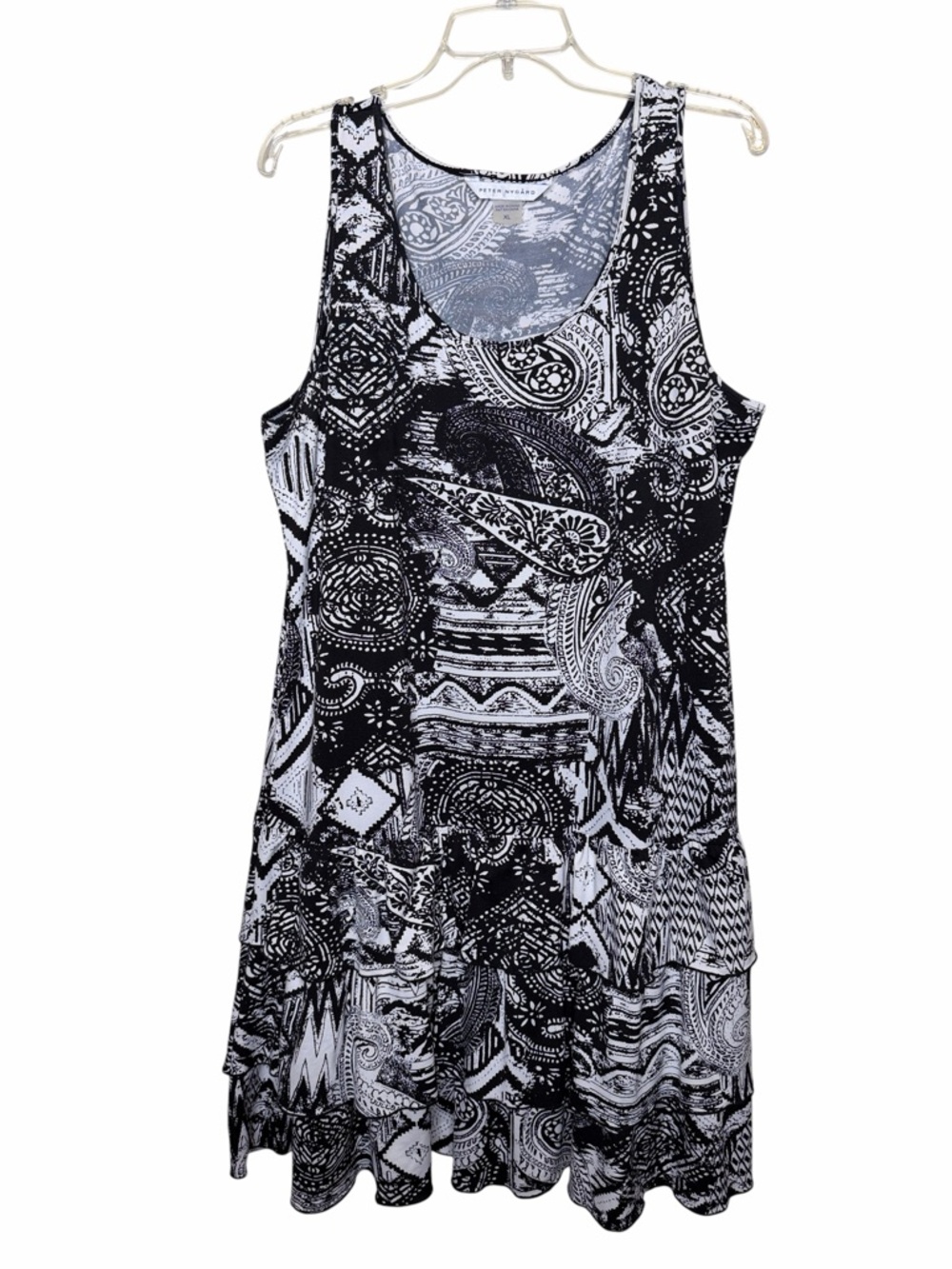 Peter Nygard Black & White Tiered Paisley Tank Dress